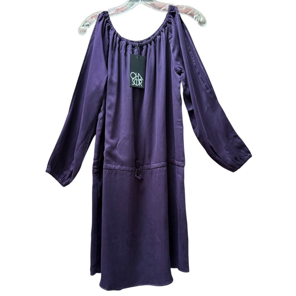 NWT Chaser Dress Medium Purple Silk‎ Charmeuse Mini A Line Cold shoulder